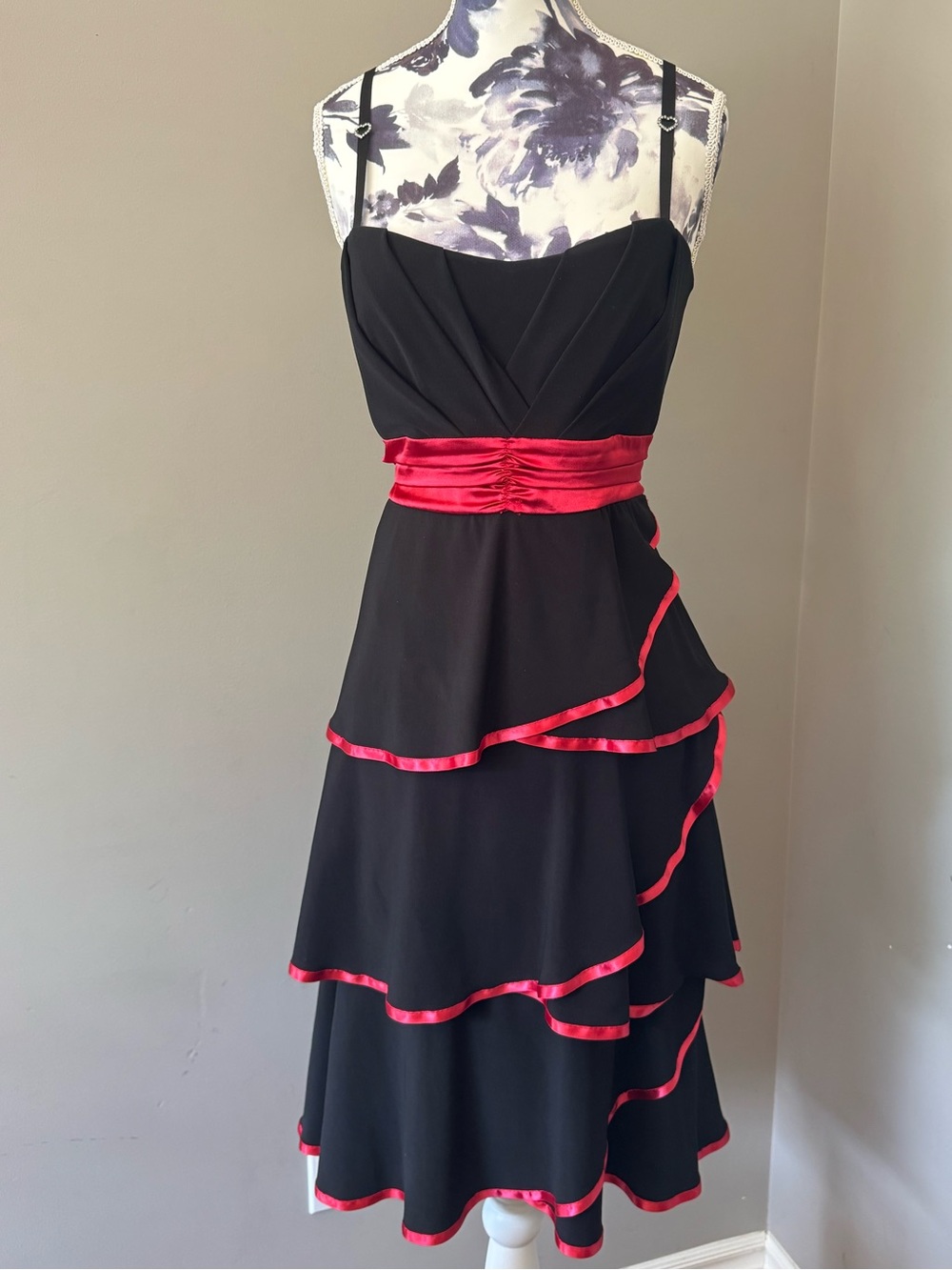 Deb Black Mini Dress with Pink Satin Trim & Rhinestone Head Details
